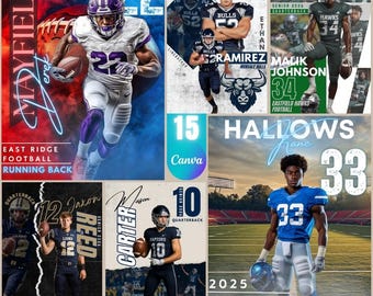 15 Canva Free Football Poster Templates Bundle + Bonus | Senior Night, Sports Team Banners, High School Editable | No Canva Pro Needed