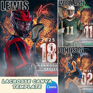 Fiery Lacrosse Canva Template | Sports Banner & Digital Backdrop for Lacrosse Teams, Senior Players, Action-Packed Goalkeeper Designs