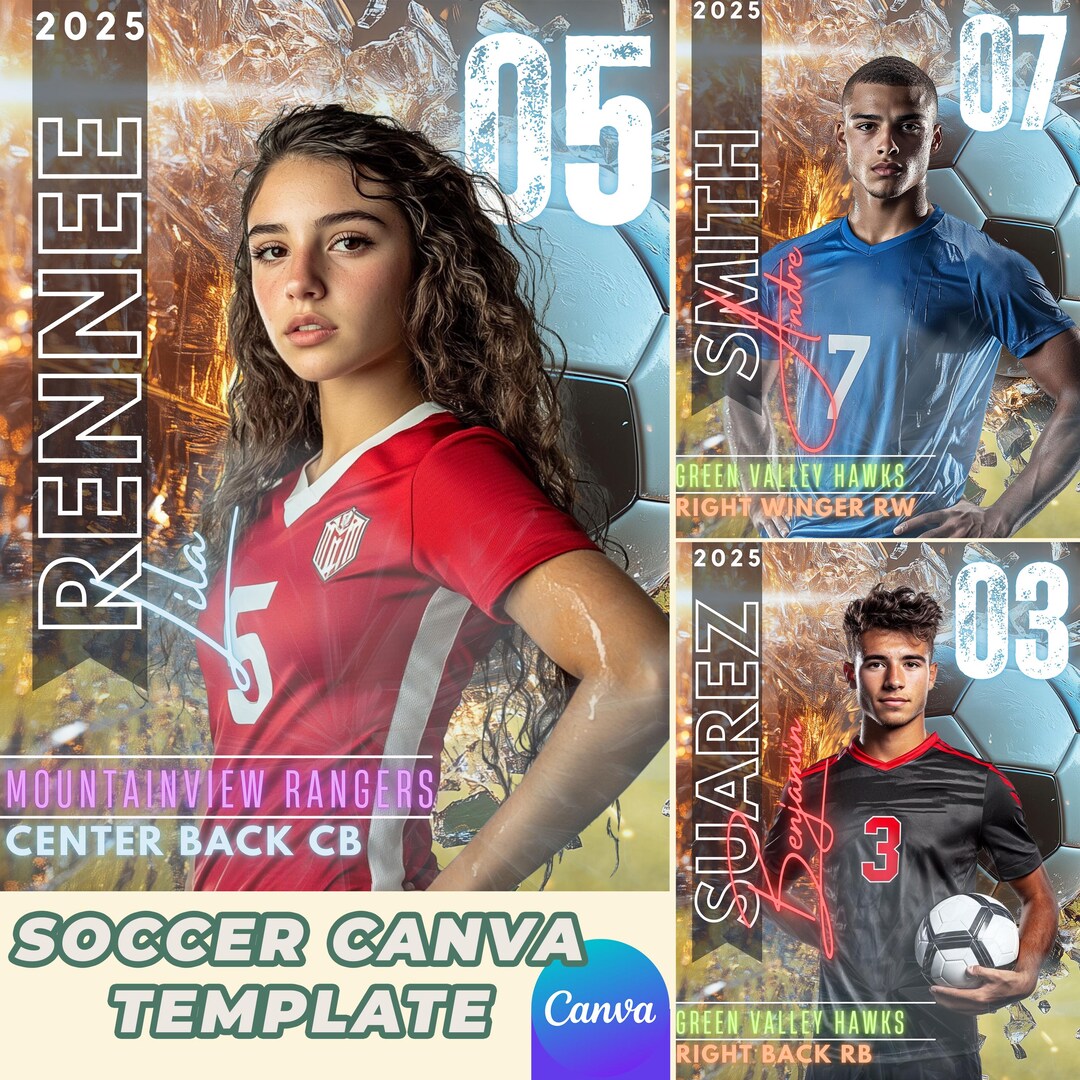 Shattered Glass Soccer Poster Canva Template: Team Banners (digital ...