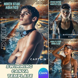 Modelo de pôster de natação Canva | Fundo de nadador personalizado para esportes sênior, pôsteres de fotos de natação e banners | Alternativa ao Photoshop