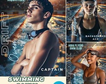 Swimming Poster Canva Template: Senior Swimmer Banner, Sports Card