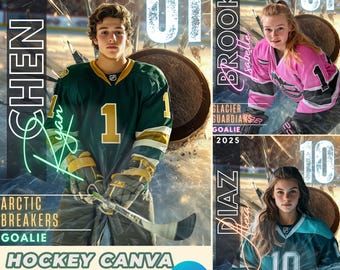 Shattered Glass Hockey Poster Canva Template: Senior Sports Banner