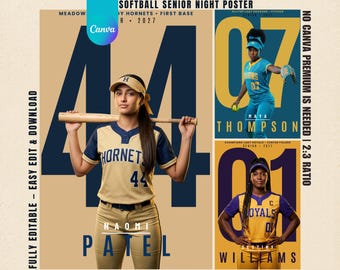 Elegant Softball Senior Poster Template | Big Number Editable Banner | Custom Senior Player Print | Premium Softball Banner 2026