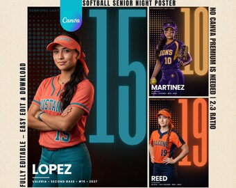 Modern Softball Senior Night Poster | Editable Big Number Banner | Custom Minimalist Softball Print | Senior Player Gift