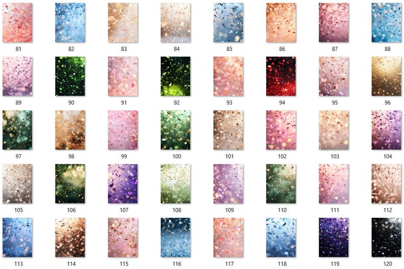 May include: A collection of 120 digital backgrounds featuring various colors and patterns of confetti. The backgrounds are perfect for adding a festive touch to your digital projects.