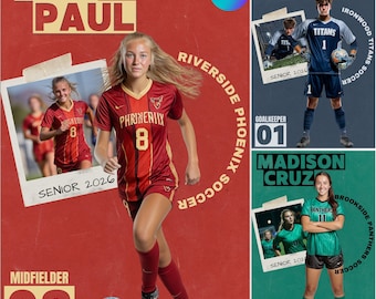 Póster de la Noche de Fútbol para Seniors / Plantilla personalizada de Canva con diseño de collage de fotos / Banner editable de graduación de atletas y recuerdo de deportes de equipo