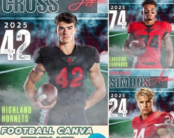 May include: A football player in a red jersey with the number 42 on it. The player is holding a football and has a determined expression on his face. The text "CROSS" and "HIGHLAND HORNETS" are visible in the image. The text "2025" is also visible in the image.