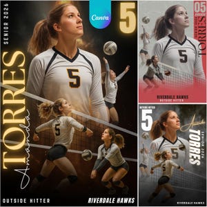 Set of 3 Volleyball Net Poster Canva Templates Bundle | 3 Editable Senior Night Sports Poster | Volleyball Team Memory Mate Collage Design
