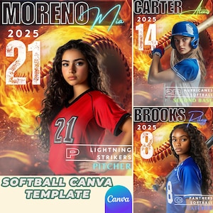 Sjabloon vurige softbalveld achtergrondcanva | Aanpasbaar posterontwerp softbalteam | Bewerkbare poster senior softbalspeler, HQ-banner