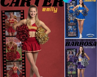 Cheerleading Senior Night Poster |Editable Canva Template | Custom Cheer Banner, Filmstrip Layout Design | Graduation Keepsake Sports Poster