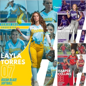 Canvassjabloon softbalposter | Softbalkaartbanner, Senior Night Memory Mate, aangepaste teamposter, sportbanner en digitale achtergrond