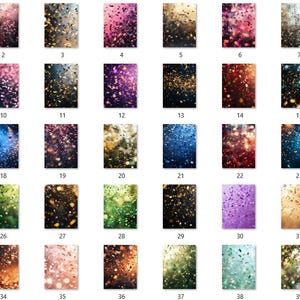 May include: A collection of 40 digital backgrounds featuring various colors and textures of glitter and bokeh. The backgrounds are perfect for adding a touch of sparkle and magic to your designs.