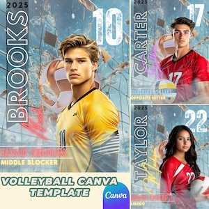 Shattered Glass Volleyball Poster Canva Template | Senior Sports Poster | Volleyball Team Banner | Editable Volleyball Design