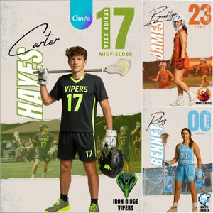Lacrosse Poster Canva Template | Lax Card Banner, Senior Night Memory Mate, Custom Lacrosse Team Poster, Sports Banner & Digital Background