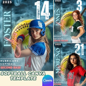 Smoky Softball Canva Template Design | Digital Sports Poster Background for Players & Teams | Editable Template for senior Banners, Posters