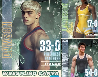 Shattered Glass Wrestling Poster Template: Senior Sports Banner (Canva)