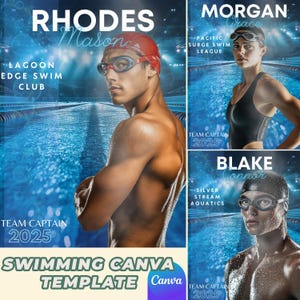 Schwimmen Vorlage | Anpassbarer Schwimmer Hintergrund für Senioren Sport Poster, Memory Mate & Swim Banner Design | Photoshop Alternative