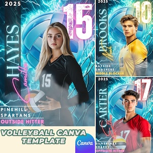 Electric Volleyball Poster Canva Template | Lightning Sports Backdrop | Editable Senior Volleyball Design for Teams and Players