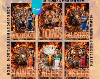 Track and Field Senior Night Poster Canva Template | 60 Fire Mascot Backdrops | High School Athlete Banner | No Canva Pro | Digital Download