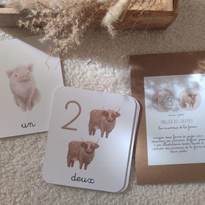 Imagier des premiers chiffres sur le thème des animaux de la ferme - Cartes d'apprentissage parent enfant - Montessori - Flashcards