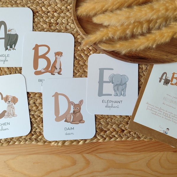 Abécédaire des animaux - Cartes d'apprentissage enfant - Montessori