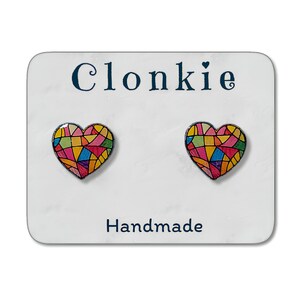 Stained Glass Heart Earrings For Girls Colorful Heart Shaped Stud Earrings Cute Valentine&#39;s Day Love Heart Jewelry Gift For Mother&#39;s Day