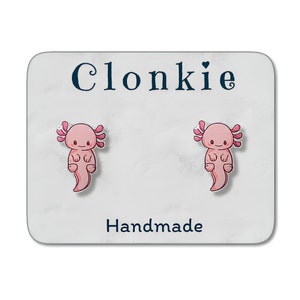 Pink Axolotl Stud Earrings,Kawaii Axolotl Salamander Jewelry Gift for Axolotl Lover Cute Amphibian Aquatic Sea Creature Animal Accessories