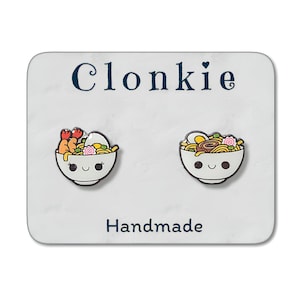 Ramen Noodle Stud Earrings,Cute Kawaii Ramen Soup Bowl Asian Food Jewelry,Funny Pasta Miniature Japanese Noodle Soup Gift for Foodie Lover