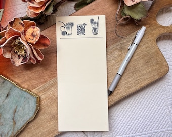 Handmade Summer Beverage Tear-Off Notepad. Vintage-inspired. Strathmore writing paper in natural linen.