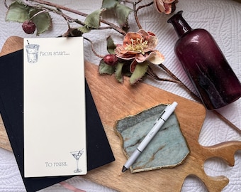 Handmade Tear-Off Notepad. Iced Coffee to Martinis with vintage flair. To-Do list, shopping list, productivity.
