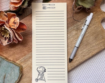 Handmade Charcoal Grill Tear-Off Notepad. Strathmore writing paper in natural linen. Gifts for men, BBQ enthusiast, grill master, summer.