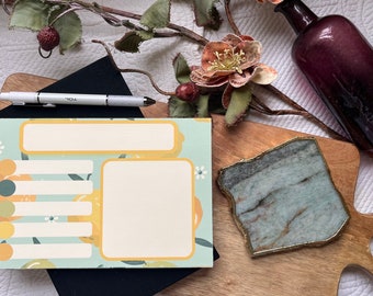 Handmade Tear-Off Notepad. Half-sheet notepad. Blank daily planner, daily notes, productivity, meeting notes, call notes. Retro lemons.