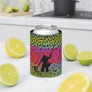 Fishing Koozie, Flyfishing Can Cooler, Gift for Fisherman, Fishing Gift