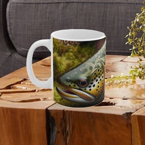 Trout Mug 11oz, Fishing Cup, Gift for Fisherman, Fishing Gift, Trout Fishing Coffee Cup