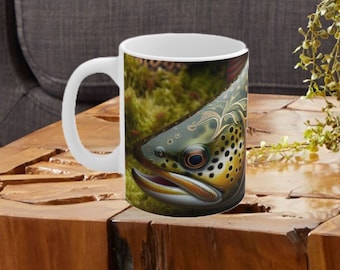 Trout Coffee Mug: Fishing Gift, 11oz Ceramic Cup