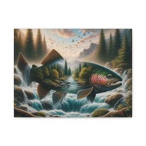 Fishing Canvas Art, Trout Art, Gift for Fisherman, Fishing Gift, Trout Painting, Fish Painting