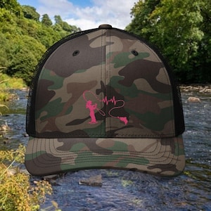 Woman Flyfishing Trucker Hat, Girl Fishing Hat (Embroidery)