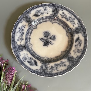 Antiker 1860er Jahre schwedischer RÖRSTRAND Porzellan Teller / SPERANZA Dekor 1862-1883 / florales Dekor / florales Dekor / blau/weiß