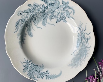 Antique 1920s Swedish RÖRSTRAND porcelain bowl / BELLA pattern 1884-1926 / green & white floral vintage transferware plate / display decor