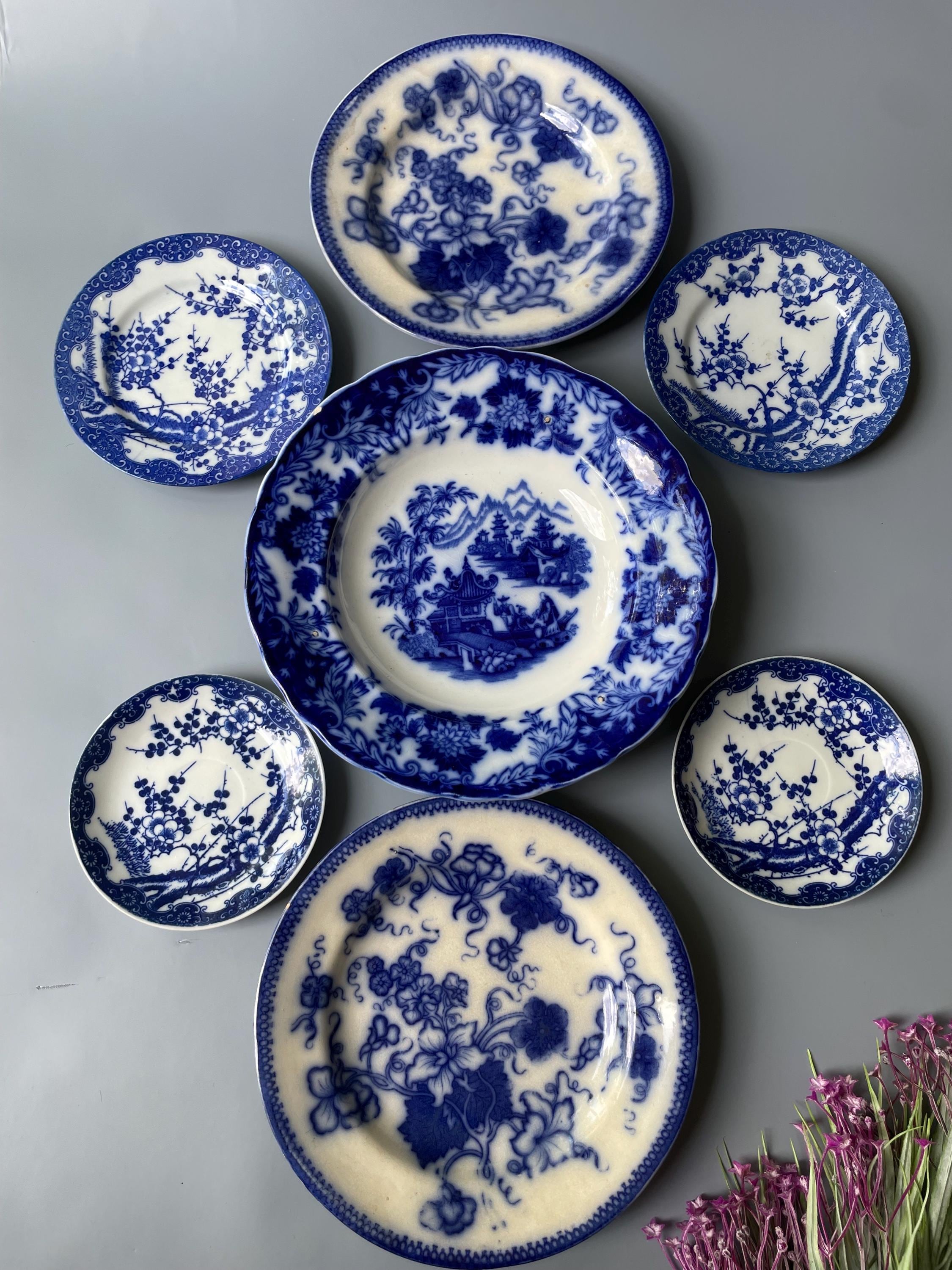 Dinnerware Set Antique Blue And White China Patterns Floral Antique Blue And White China Patterns Set Of Antique Porcelain  Plates Blue White Floral Pattern