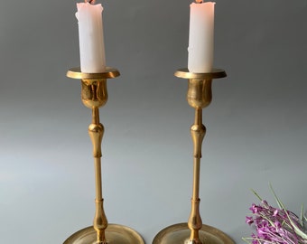 Set of 2 vintage brass candlestick holders / pair of taper candle holders / slim and tall / home decor display / Christmas decor / pair