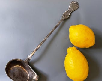 1930s Silver Plated Soup Ladle, Ornate Vintage Serveware