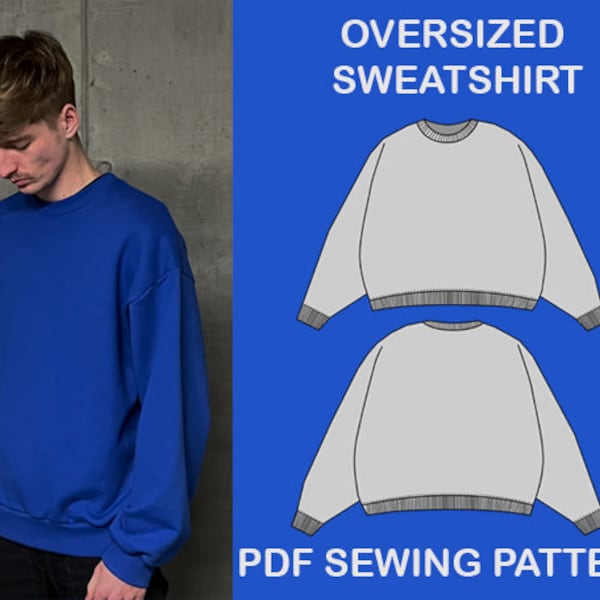 Übergroßes Sweatshirt-PDF-Schnittmuster, individuelles Crewneck-Design, DIY-Muster, sofortiges Schnittmuster, Streetwear-Crewneck-Muster.