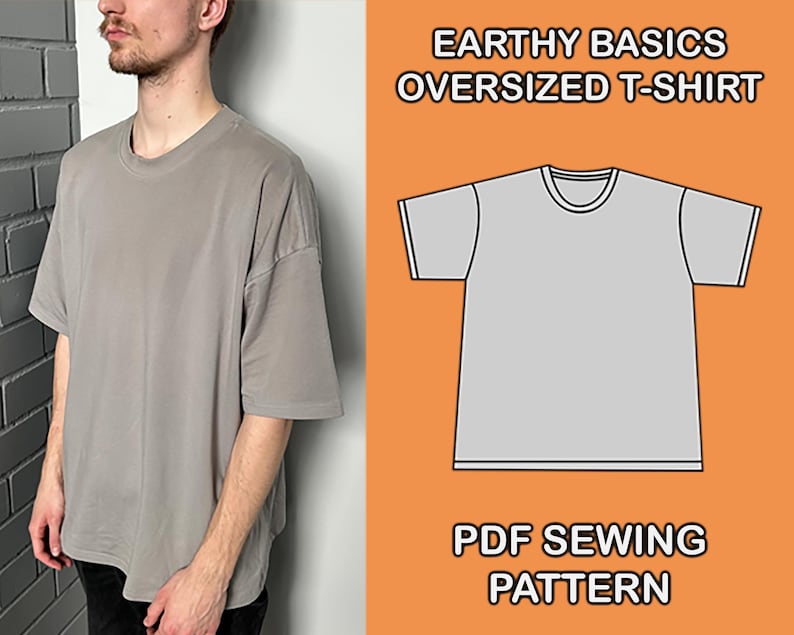 Oversized T-shirt Sewing Pattern S-XXL, Streetwear Unisex T-shirt Pattern, PDF A4 Pattern, Full Size Printable Pattern, Loose Fit T-shirt image 1
