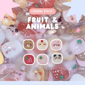 Set di ciondoli in resina con frutta e animali / Orso, Panda, Gatto, Pollo, Fragola / Ciondoli a dorso piatto per gioielli, artigianato fai da te, Decoden e custodie per telefoni