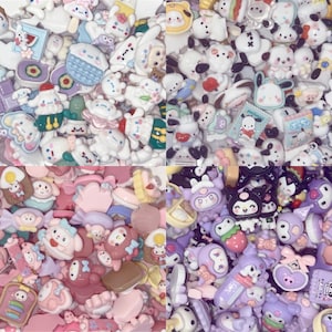 Kawaii DIY Charms Pack / Sanrio, Cane, Pesce, Coniglio e Gatto / Graziosi Charms Flatback per Gioielli, Fai da Te, Decoden e Custodie per Telefoni