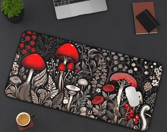 Gothic Desk Mat Mushroom, Dark Academia Accessories, Dark Cottagecore Deskmat, Pagan Mousepad Wicca, Goth Desk Decor Witchy Desk Mat XL Long