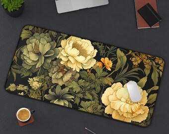 Flower Computer Mat for Women, Vintage Flower Deskmat, Cottagecore Desk Mat Floral Mouse pad, Botanical Mousepad Plant, XXL Desk Pad Ladies