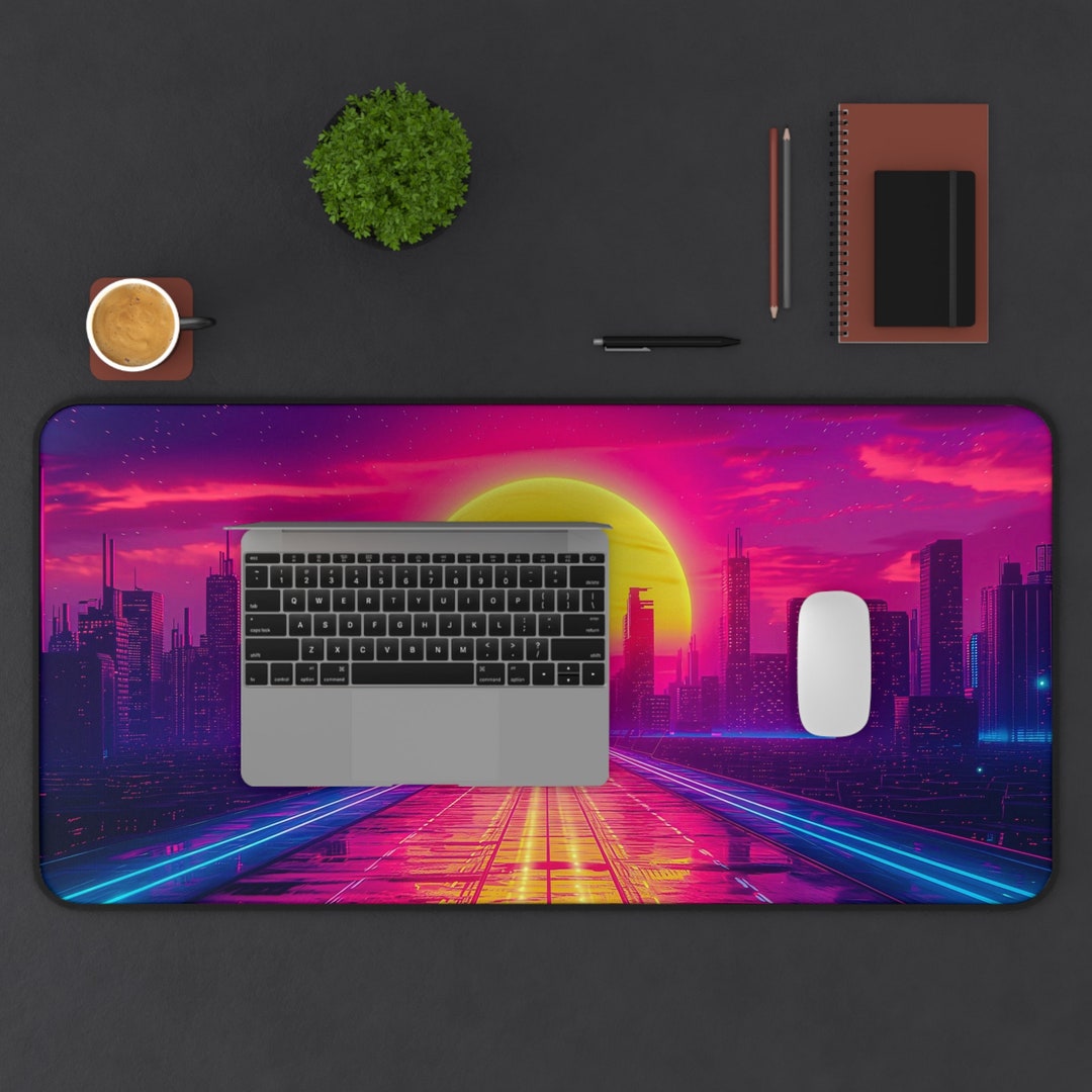 Cyber Retro Computer Mat XL Mouse Pad Synthwave Desk Mat, Extended ...