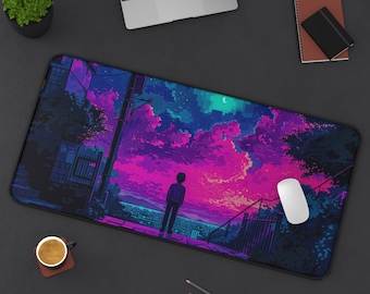 Mousepad Vaporwave Pixel Art Deskmat 8 Bit, Track Pad 80s 90s Synthwave Decor, Cyber Retro Desk Mat Retrowave Mouse Pad Vaporwave Pastel Mat